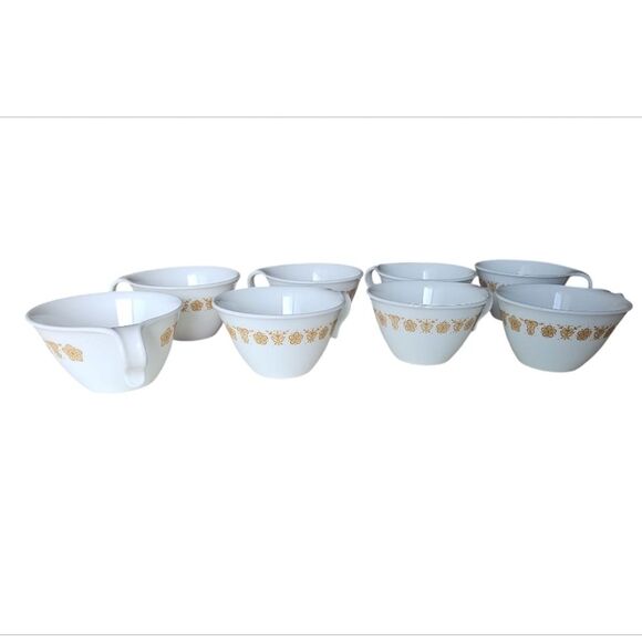 Corelle Livingware 8 Pc Set Hook Handle Butterfly Gold Print Tea Cups Vintage - Picture 1 of 13